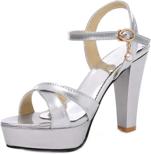 MIOKE Women's Platform Block High Heel Sandals Open Toe Crisscross Strap Chunky Heeled Party Dress Pumps