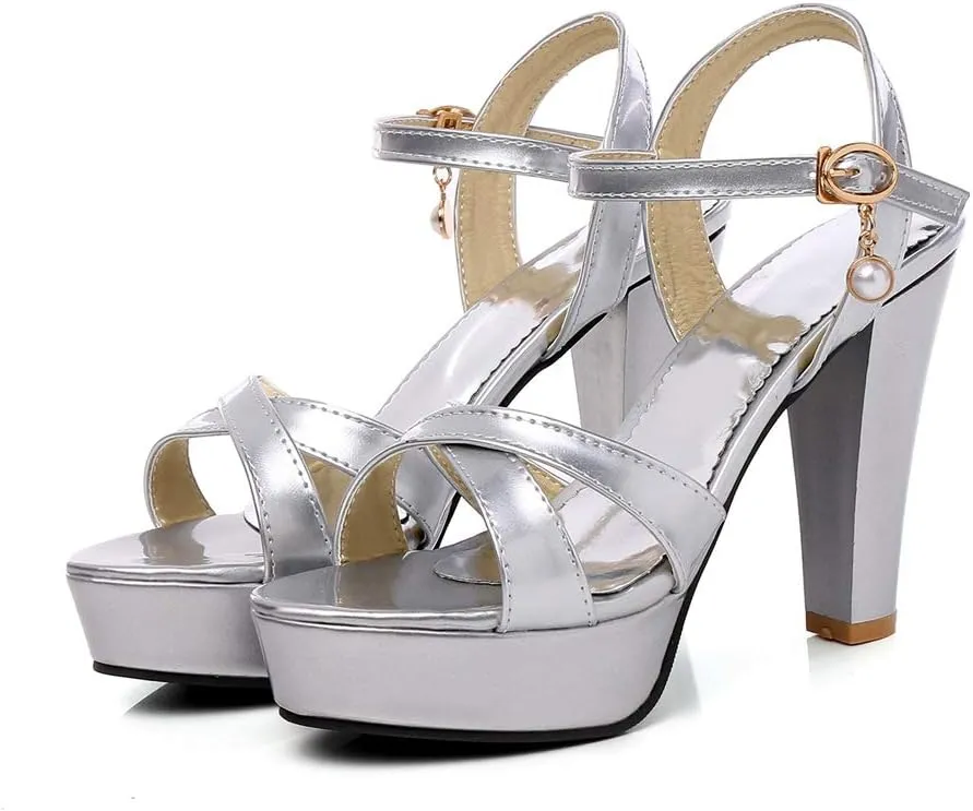 MIOKE Women's Platform Block High Heel Sandals Open Toe Crisscross Strap Chunky Heeled Party Dress Pumps