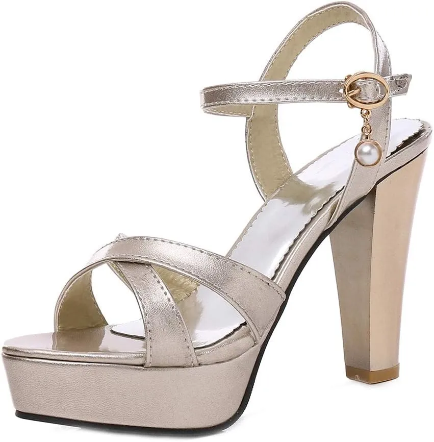 MIOKE Women's Platform Block High Heel Sandals Open Toe Crisscross Strap Chunky Heeled Party Dress Pumps