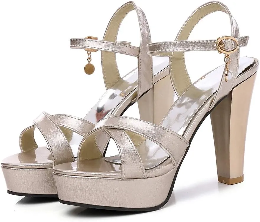 MIOKE Women's Platform Block High Heel Sandals Open Toe Crisscross Strap Chunky Heeled Party Dress Pumps
