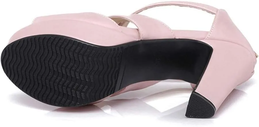 MIOKE Women's Platform High Heel Sandals Sexy Peep Toe Crisscross Strappy Zip Chunky Block Heeled Sandal