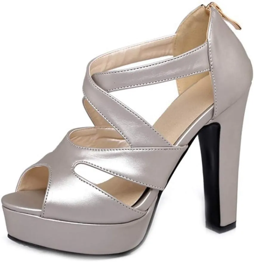MIOKE Women's Platform High Heel Sandals Sexy Peep Toe Crisscross Strappy Zip Chunky Block Heeled Sandal