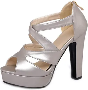 MIOKE Women's Platform High Heel Sandals Sexy Peep Toe Crisscross Strappy Zip Chunky Block Heeled Sandal