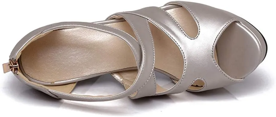 MIOKE Women's Platform High Heel Sandals Sexy Peep Toe Crisscross Strappy Zip Chunky Block Heeled Sandal