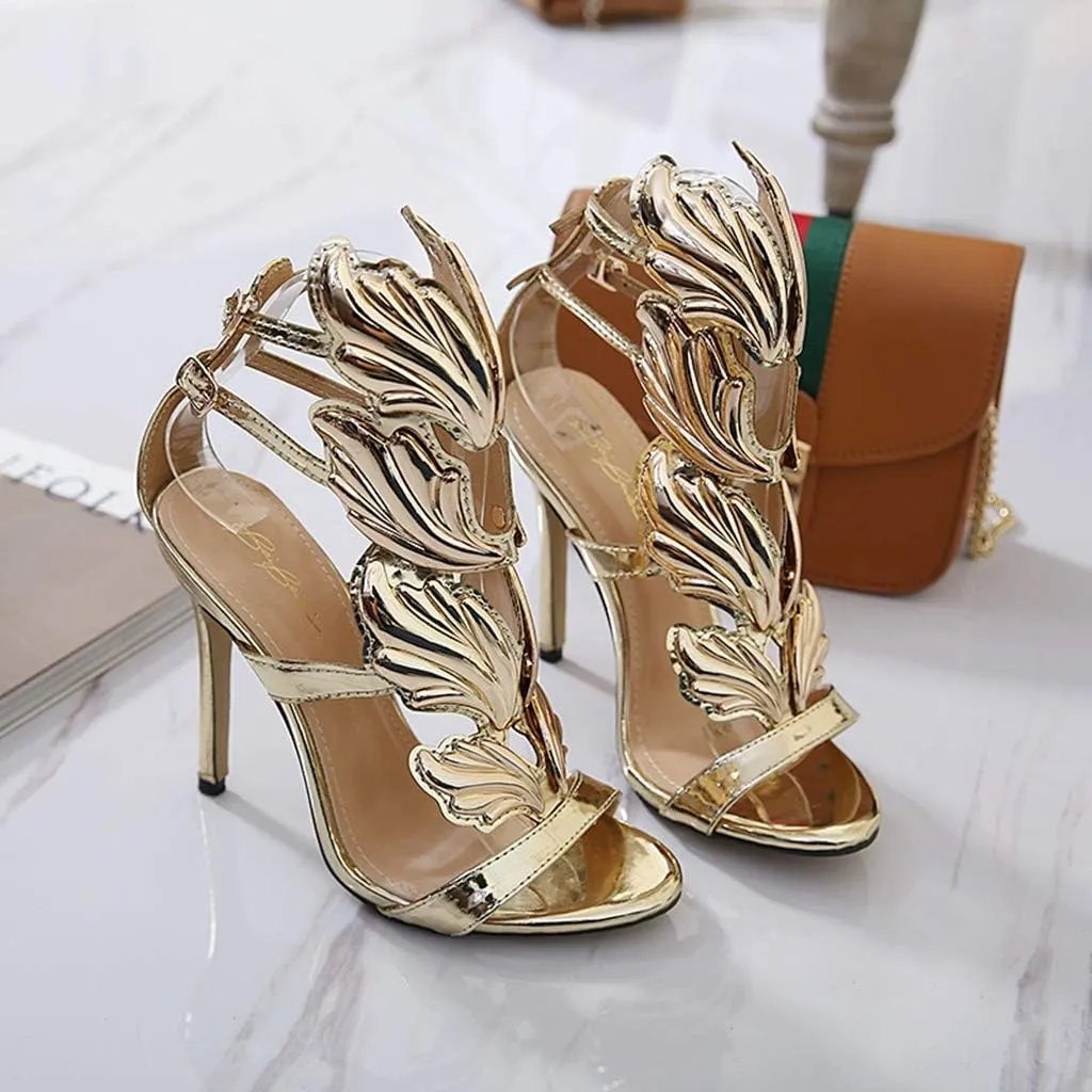 MIOKE Women's Stilettos High Heel Sexy Peep Toe Sandals Gladiator Buckle Ankle Strap Dress Party Pumps