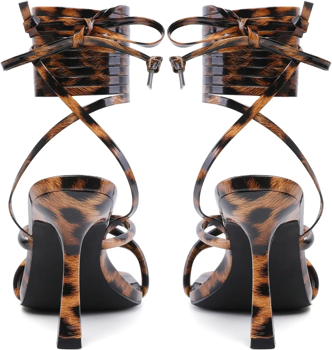Mostrin Womens Sandals Strappy Heels for Women Lace Up Square Open Toe Heels Tie Up High Heeled Sandals for Prom, Party, Daily Wear
