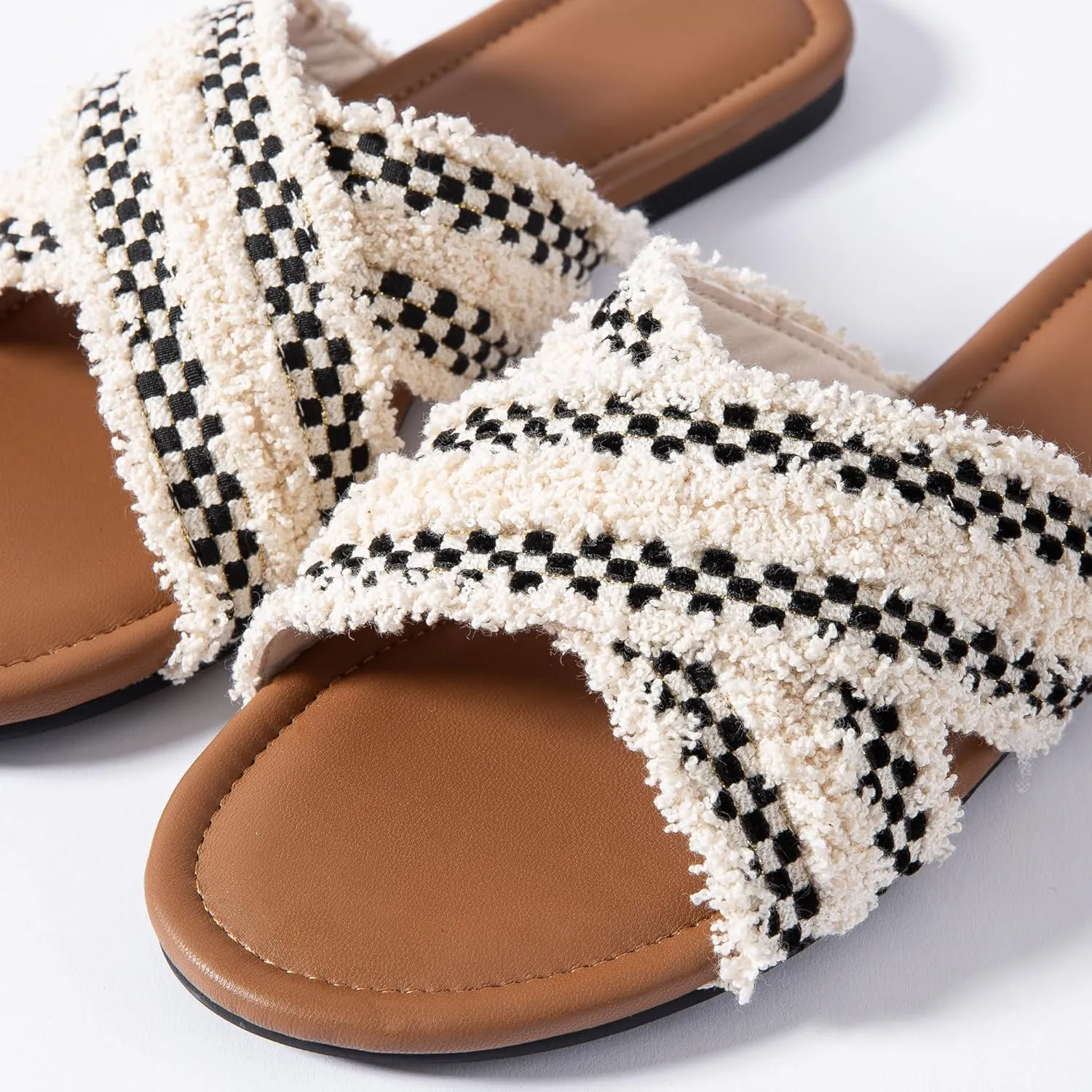 Mtzyoa Women Flat Sandals Braided Leather Crossover Nude Dressy Fashion Evening Party Wedding Sandals