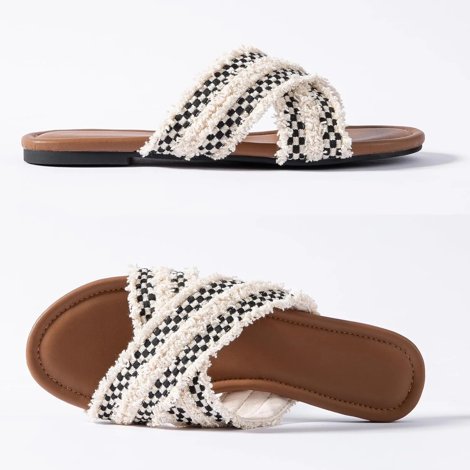 Mtzyoa Women Flat Sandals Braided Leather Crossover Nude Dressy Fashion Evening Party Wedding Sandals