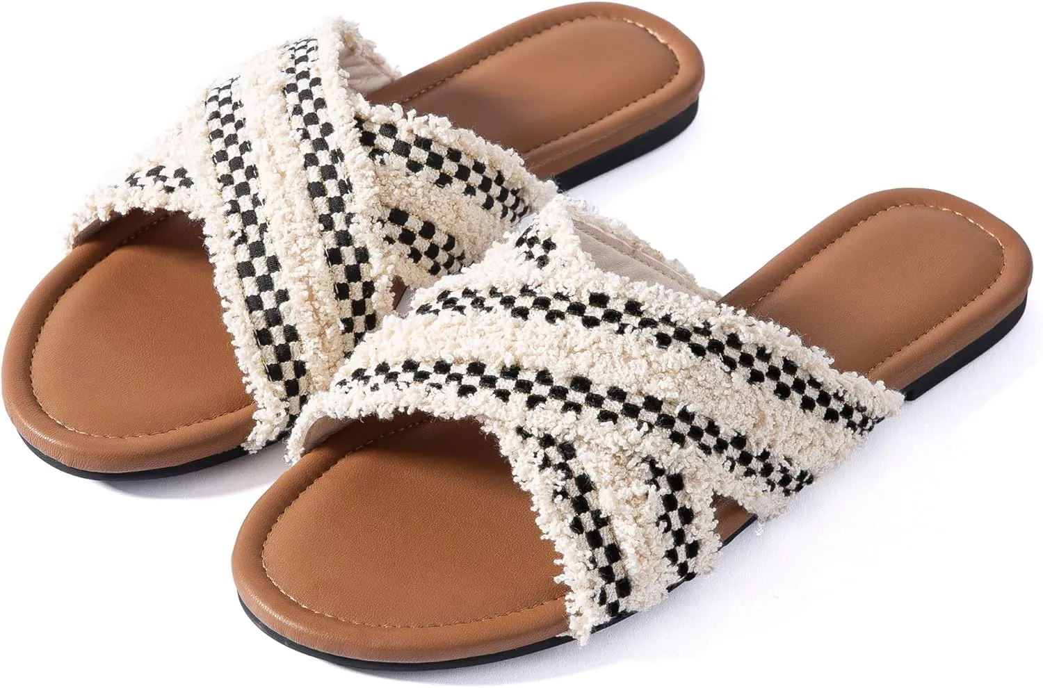 Mtzyoa Women Flat Sandals Braided Leather Crossover Nude Dressy Fashion Evening Party Wedding Sandals