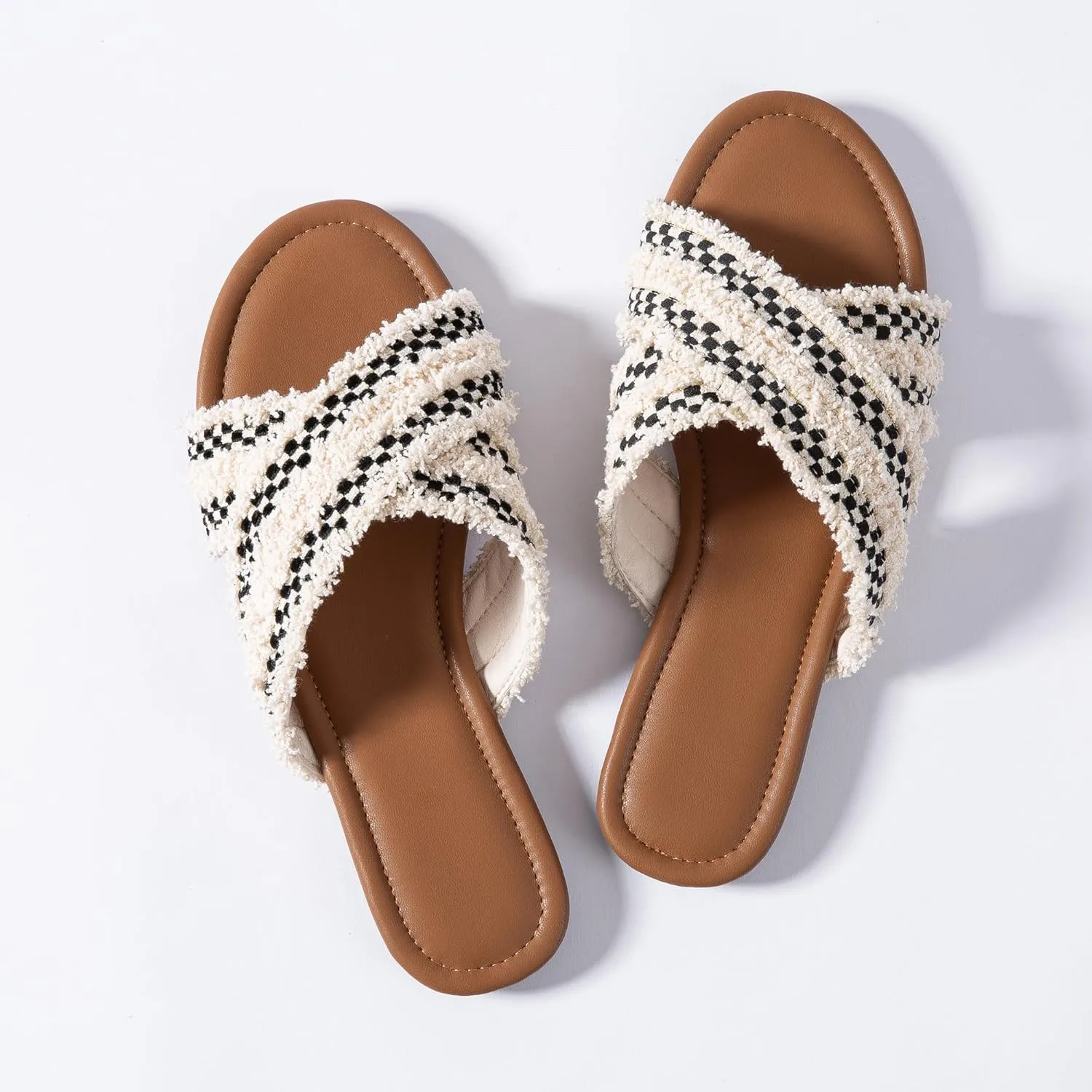 Mtzyoa Women Flat Sandals Braided Leather Crossover Nude Dressy Fashion Evening Party Wedding Sandals