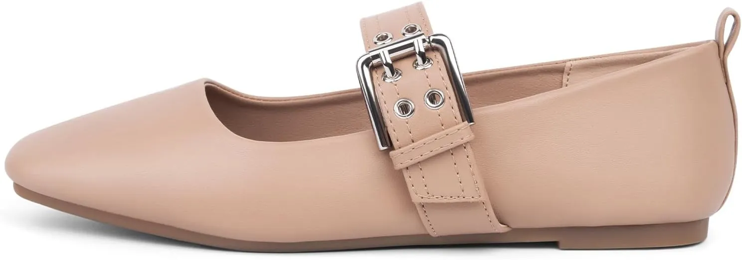 MUSSHOE Womens Ballet Mary Jane Flats Shoes Adjustable Strap Comfortable Square Closed Toe Versatile Chic Footwear with Latex Insole