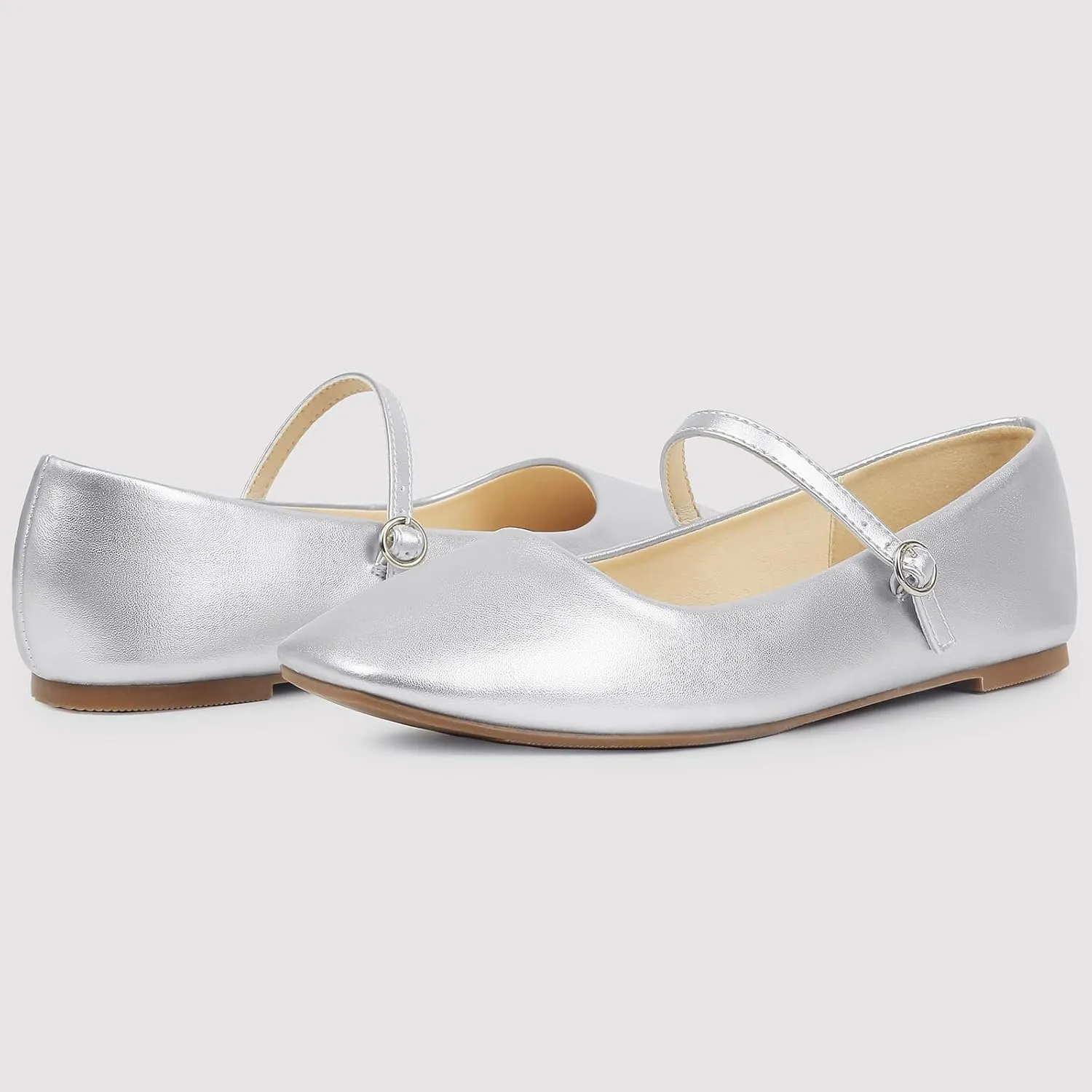 MUSSHOE Womens Ballet Mary Jane Flats Shoes Adjustable Strap Comfortable Square Closed Toe Versatile Chic Footwear with Latex Insole