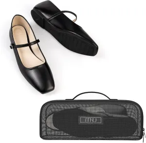 MUSSHOE Womens Ballet Mary Jane Flats Shoes Adjustable Strap Comfortable Square Closed Toe Versatile Chic Footwear with Latex Insole