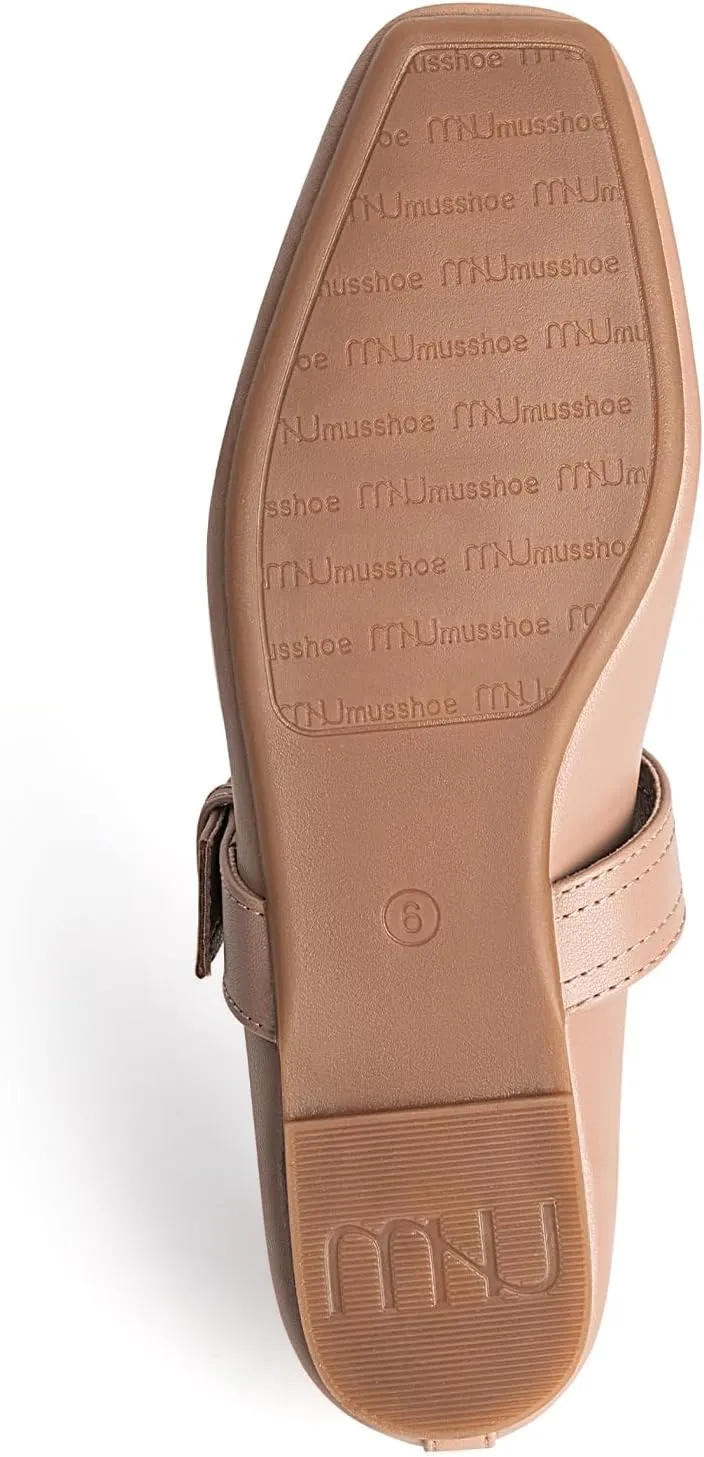 MUSSHOE Womens Ballet Mary Jane Flats Shoes Adjustable Strap Comfortable Square Closed Toe Versatile Chic Footwear with Latex Insole