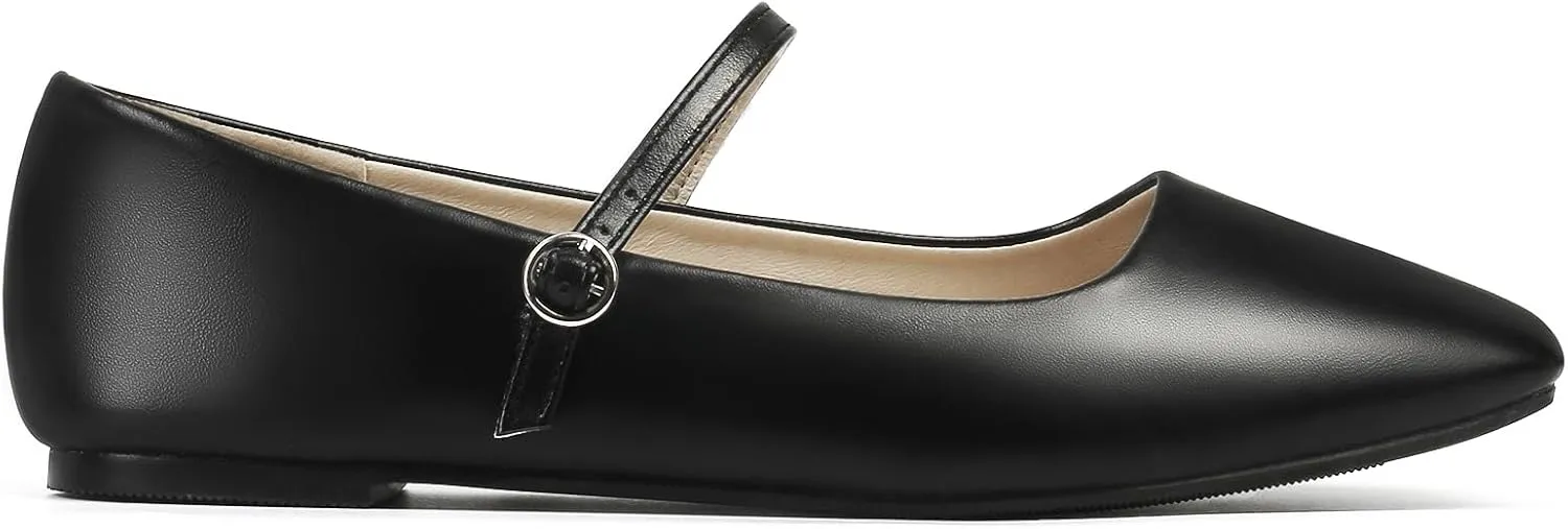 MUSSHOE Womens Ballet Mary Jane Flats Shoes Adjustable Strap Comfortable Square Closed Toe Versatile Chic Footwear with Latex Insole