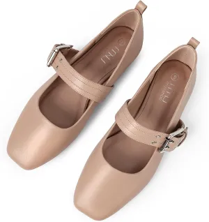 MUSSHOE Womens Ballet Mary Jane Flats Shoes Adjustable Strap Comfortable Square Closed Toe Versatile Chic Footwear with Latex Insole