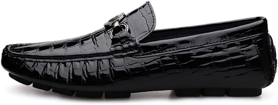 New Loafers for Men Round Toe Faux Crocodile Embossed Leather Flexible Comfortable Flat Heel Outdoor Slip On