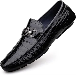 New Loafers for Men Round Toe Faux Crocodile Embossed Leather Flexible Comfortable Flat Heel Outdoor Slip On