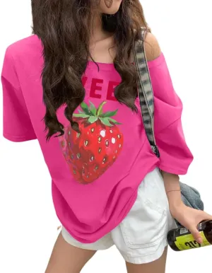 Off The Shoulder Tops for Women Short Sleeve Y2K Jersey Number Graphic Oversized Tshirts E-Girl Tees