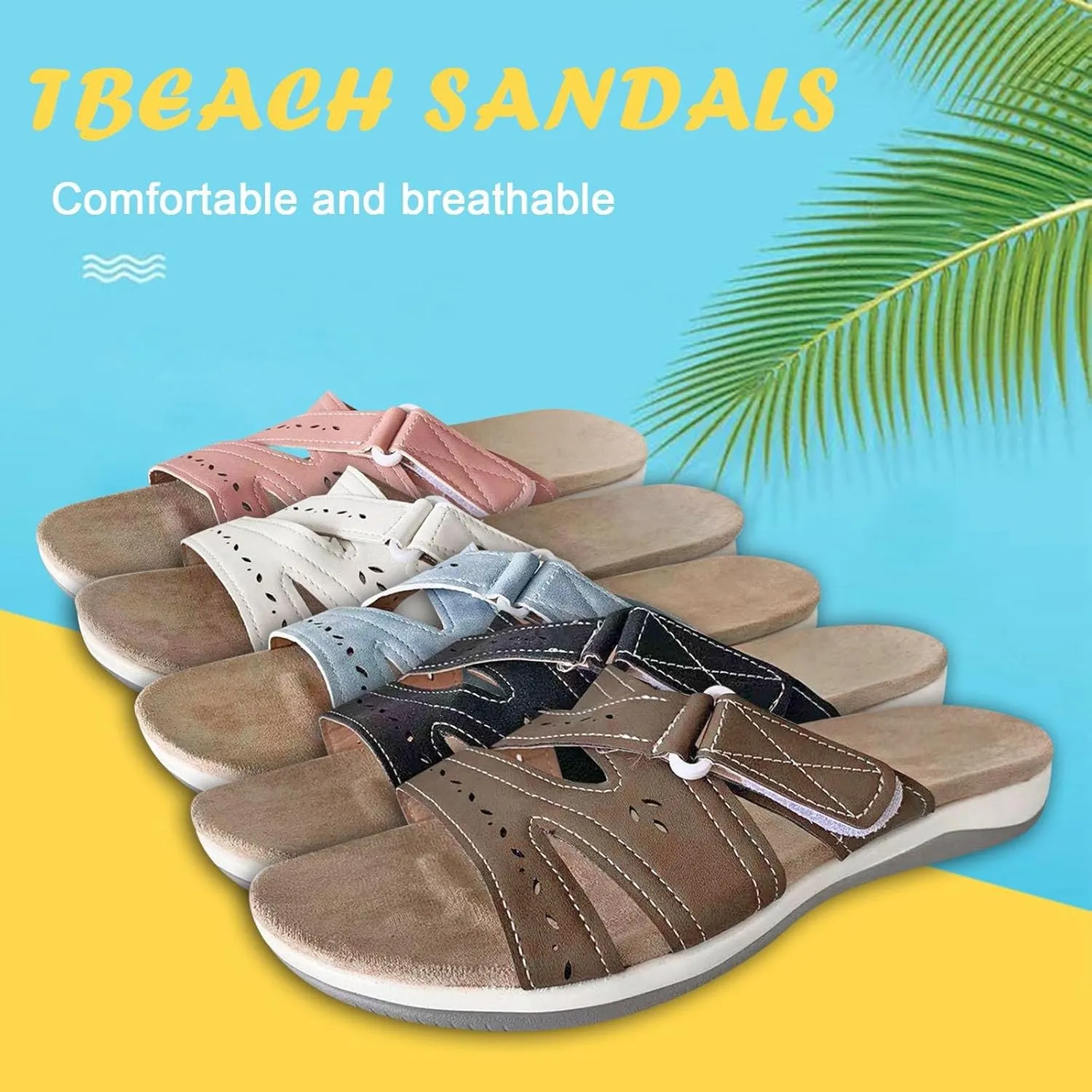 Orthopedic Sandals for Women Comfortable Slides Summer Walking Plantar Fasciitis Sandals with Arch Support Orthotic Sandals