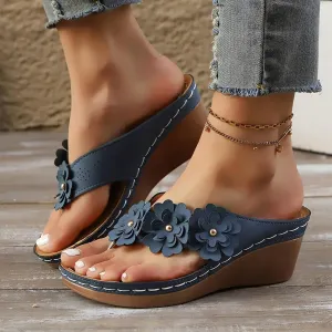 Orthopedic Sandals for Women Wedge Shoes, Slip On Dressy Summer Comfortable Slides Sandals Flower Cute Platform Shoes