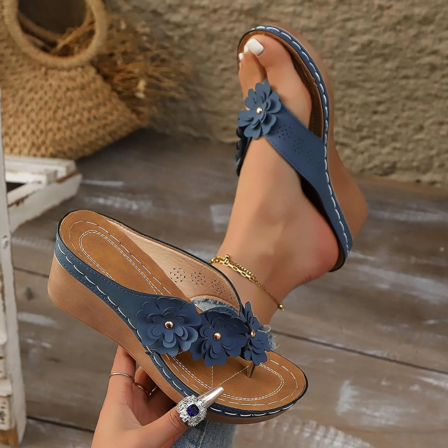 Orthopedic Sandals for Women Wedge Shoes, Slip On Dressy Summer Comfortable Slides Sandals Flower Cute Platform Shoes