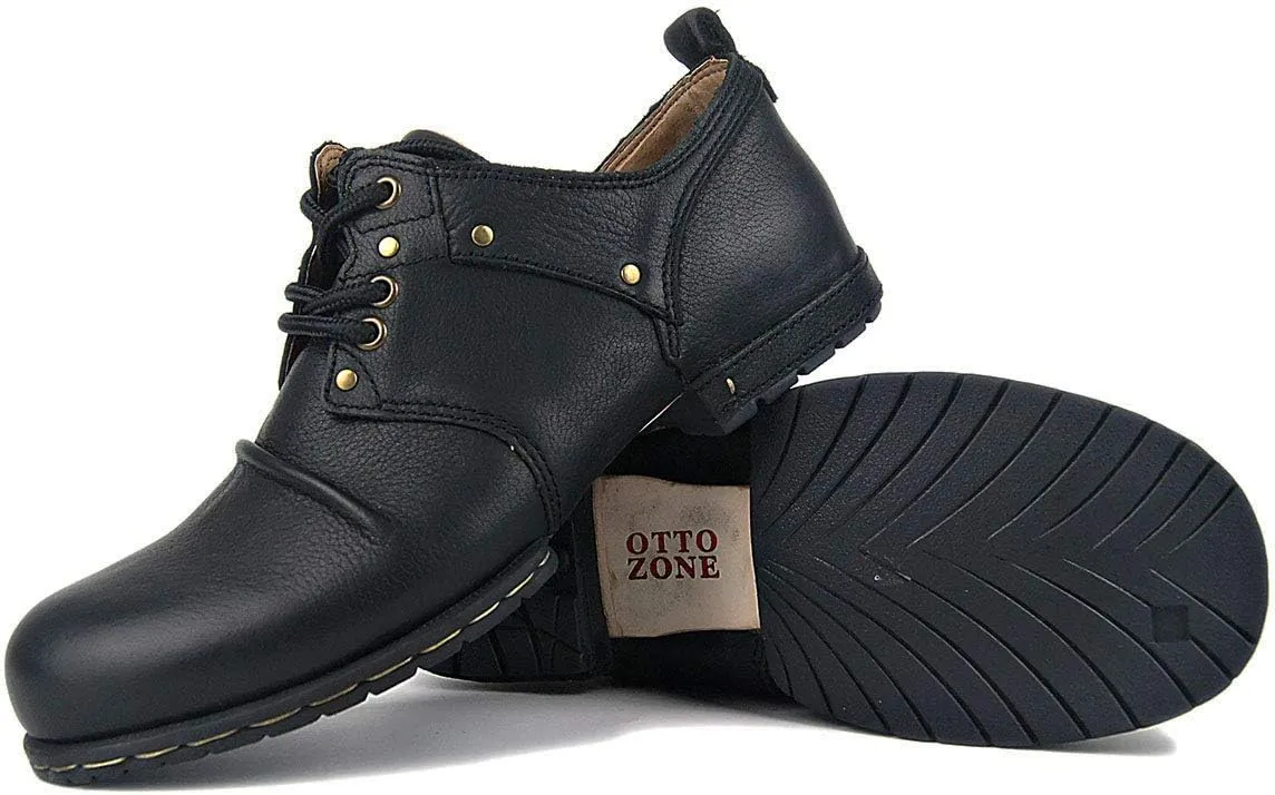 OSSTONE Moto Boots for Men Fashion lace-up Leather Chukka Boots Casual Shoes OS-6015-1-RED-BROWN-R