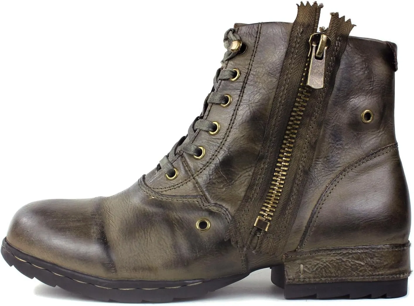 OSSTONE Moto Boots for Men Fashion Zipper-up Leather Chukka Boots Casual Shoes Retro Style OS-5008-8-Retro-US