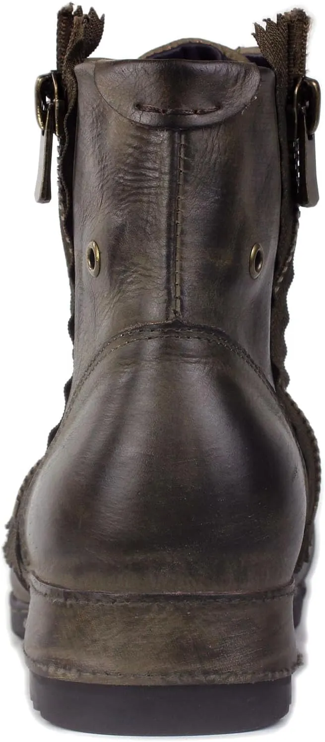 OSSTONE Moto Boots for Men Fashion Zipper-up Leather Chukka Boots Casual Shoes Retro Style OS-5008-8-Retro-US