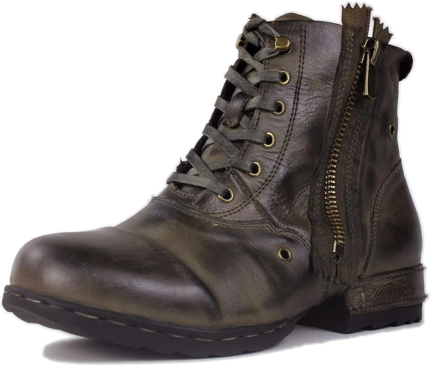 OSSTONE Moto Boots for Men Fashion Zipper-up Leather Chukka Boots Casual Shoes Retro Style OS-5008-8-Retro-US