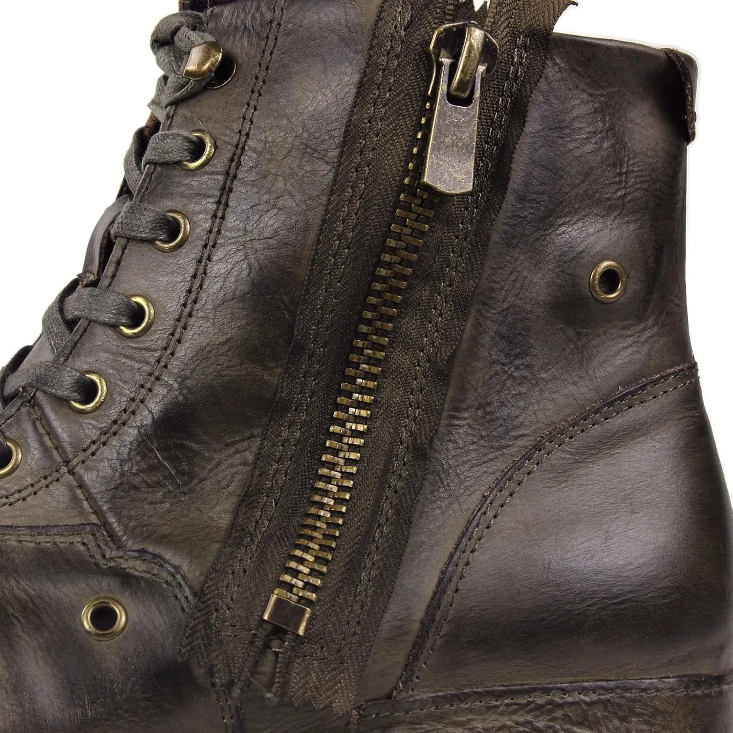 OSSTONE Moto Boots for Men Fashion Zipper-up Leather Chukka Boots Casual Shoes Retro Style OS-5008-8-Retro-US
