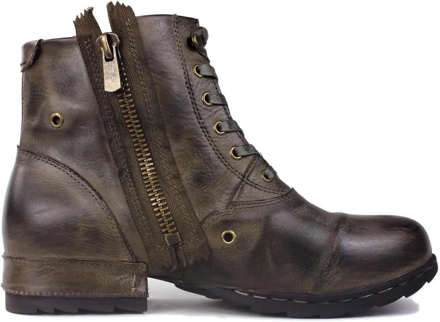 OSSTONE Moto Boots for Men Fashion Zipper-up Leather Chukka Boots Casual Shoes Retro Style OS-5008-8-Retro-US