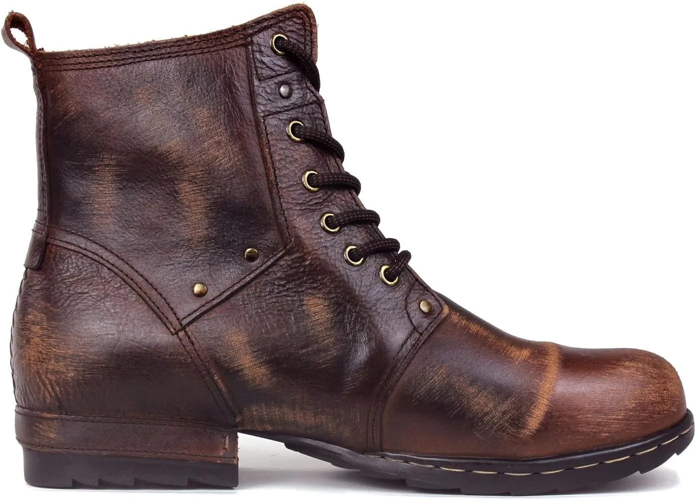 OSSTONE Vintage Brown Moto Boots for Men Fashion lace-up Leather Retro Chukka Boots Casual Shoes OS-6015-6-Vintage-US-R