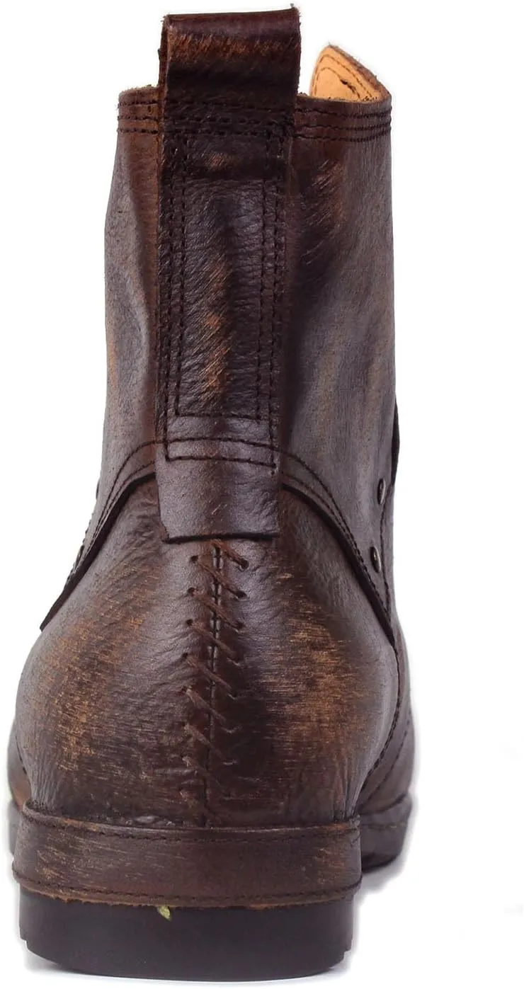 OSSTONE Vintage Brown Moto Boots for Men Fashion lace-up Leather Retro Chukka Boots Casual Shoes OS-6015-6-Vintage-US-R