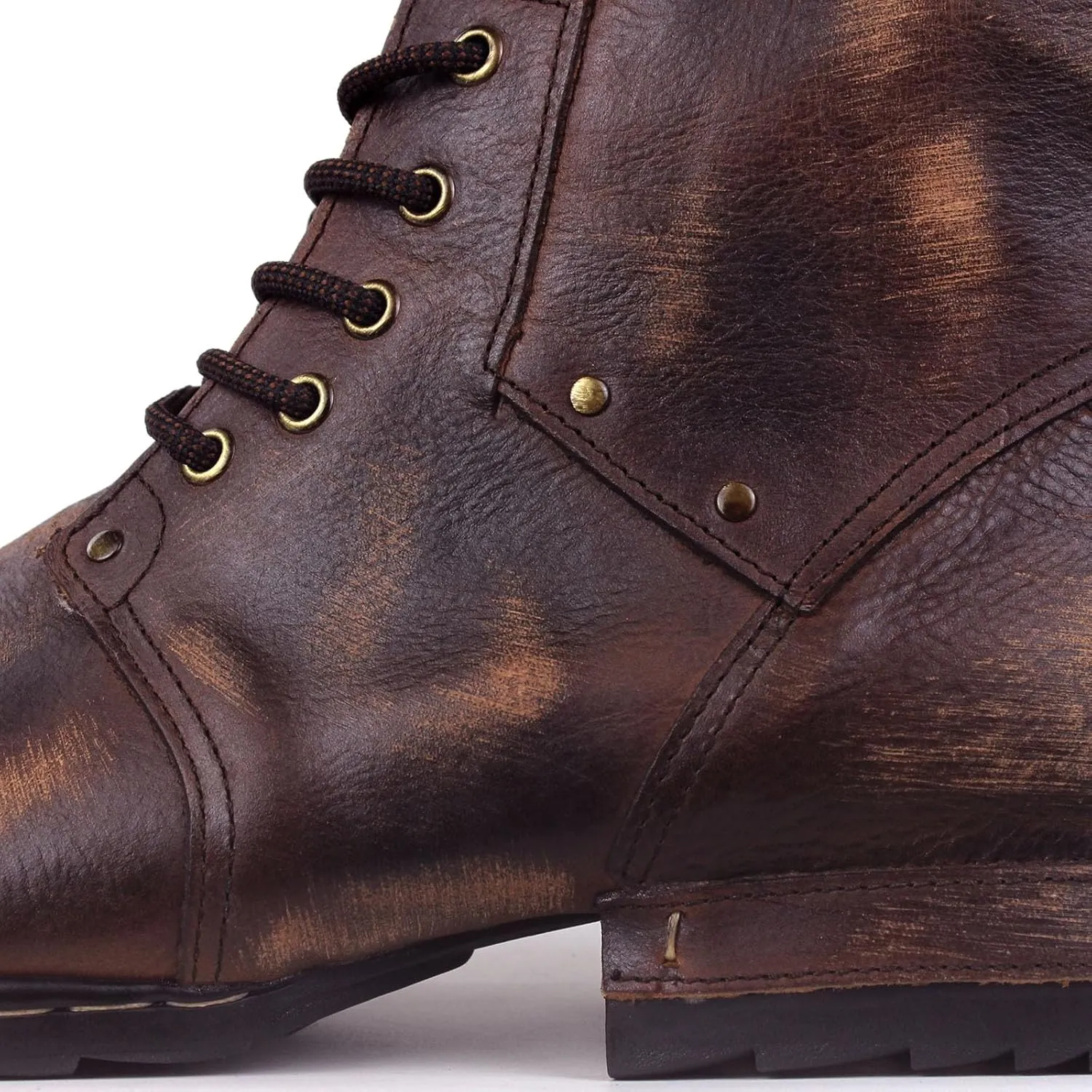 OSSTONE Vintage Brown Moto Boots for Men Fashion lace-up Leather Retro Chukka Boots Casual Shoes OS-6015-6-Vintage-US-R