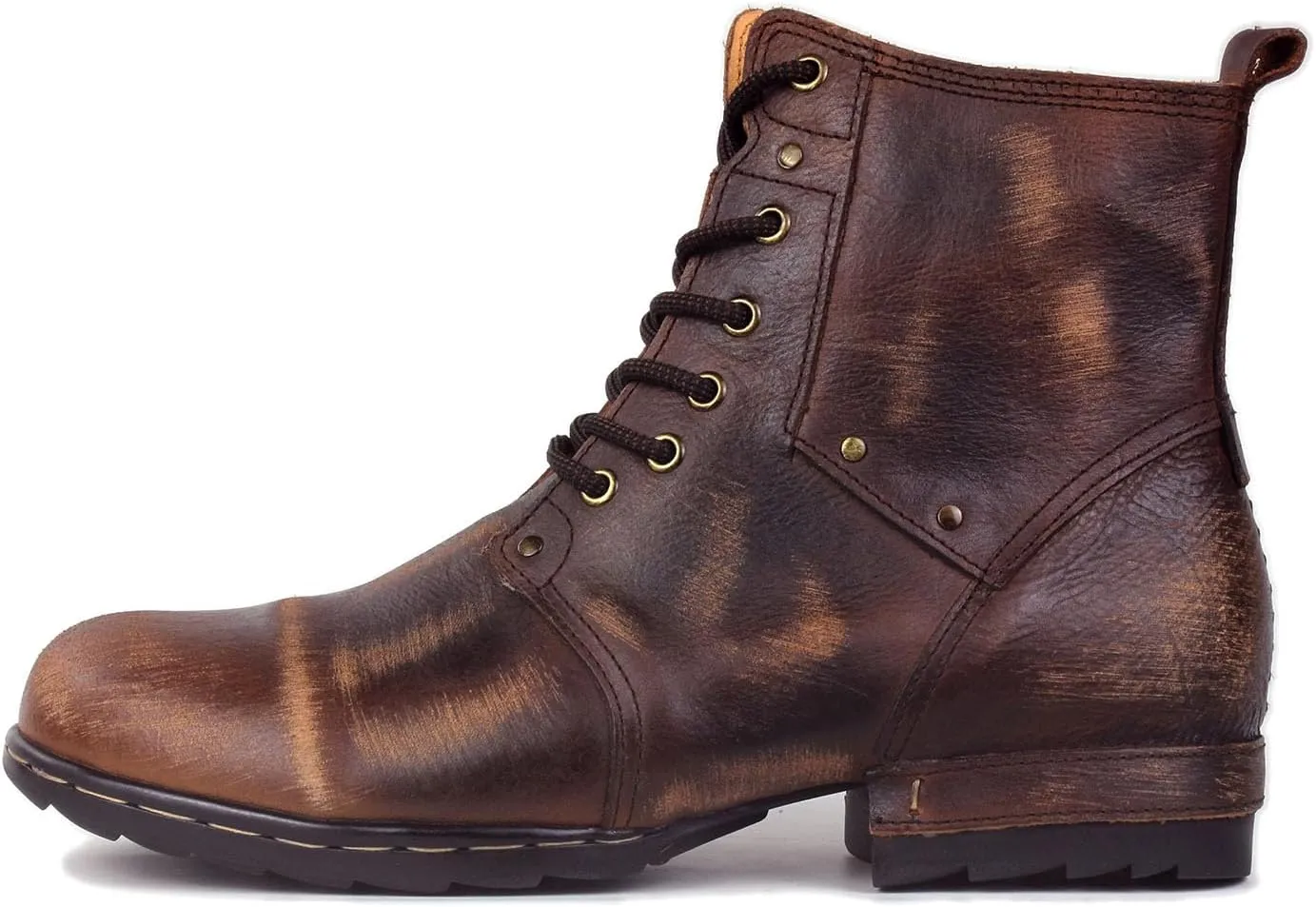 OSSTONE Vintage Brown Moto Boots for Men Fashion lace-up Leather Retro Chukka Boots Casual Shoes OS-6015-6-Vintage-US-R