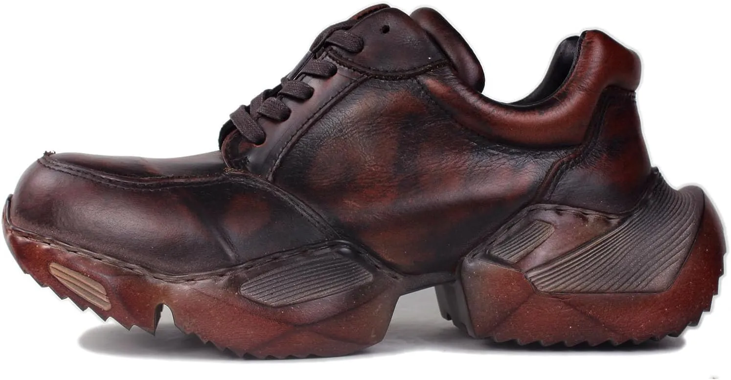 OSSTONE Vintage Moto Boots for Men Fashion lace-up Leather Retro Chukka Boots Casual Shoes OS-5008-S-5-Vintage-US-R