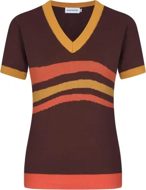 OXKnit Women's 1960s Retro Knit Short Sleeve T-Shirts, V-Neck Casual Knit Top