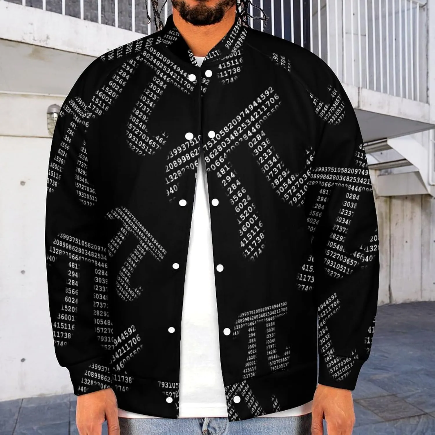 Pi Mathematical Symbol Lightweight Men's Baseball Jackets Relaxed Fit Varsity Bomber Jacket Windbreaker Coat