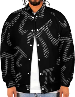 Pi Mathematical Symbol Lightweight Men's Baseball Jackets Relaxed Fit Varsity Bomber Jacket Windbreaker Coat