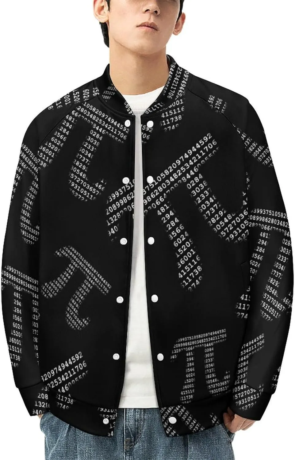 Pi Mathematical Symbol Lightweight Men's Baseball Jackets Relaxed Fit Varsity Bomber Jacket Windbreaker Coat