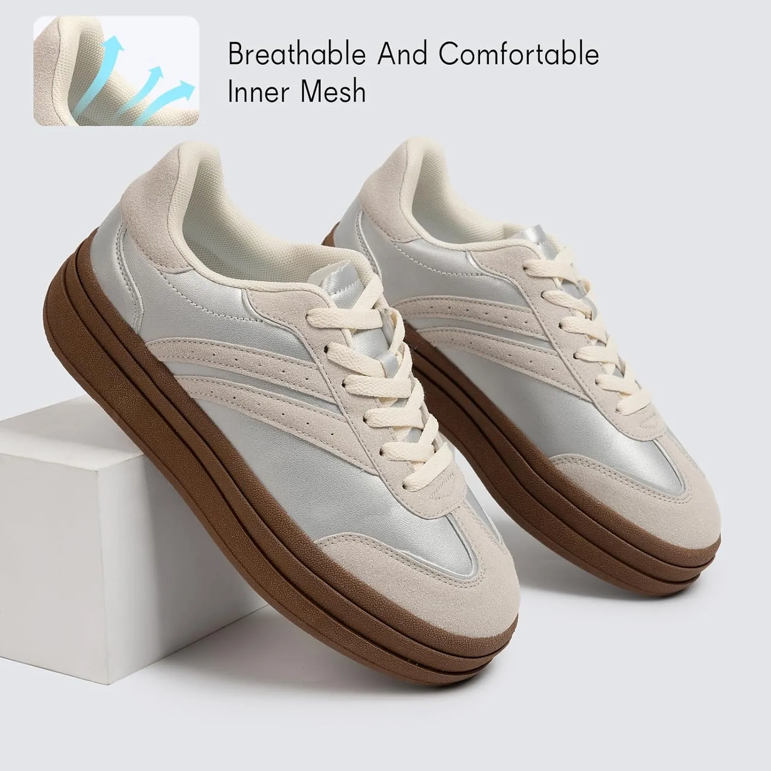 Platform Fashion Sneakers Women's Low-Top Classic Chunky Casual Lace-up Walking Shoes for Lady