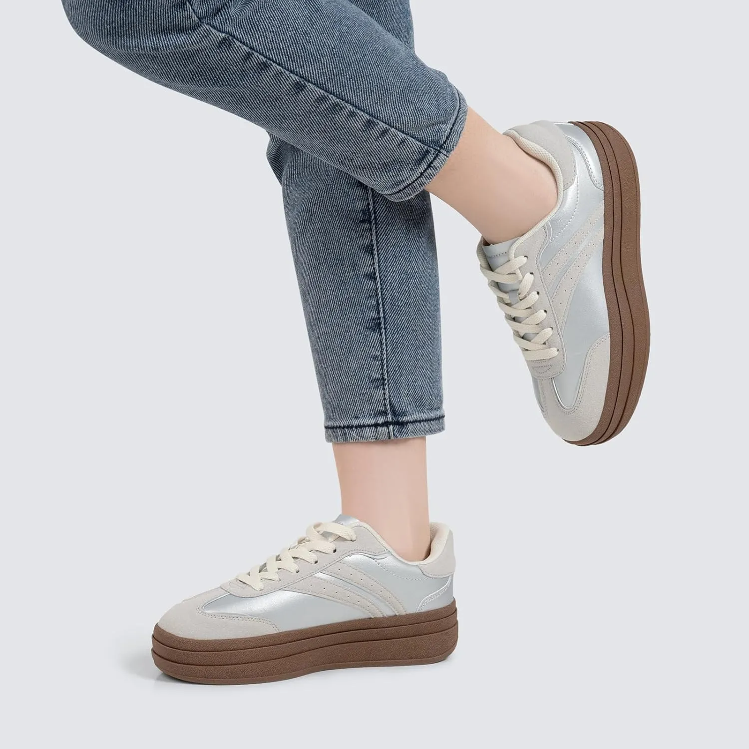 Platform Fashion Sneakers Women's Low-Top Classic Chunky Casual Lace-up Walking Shoes for Lady