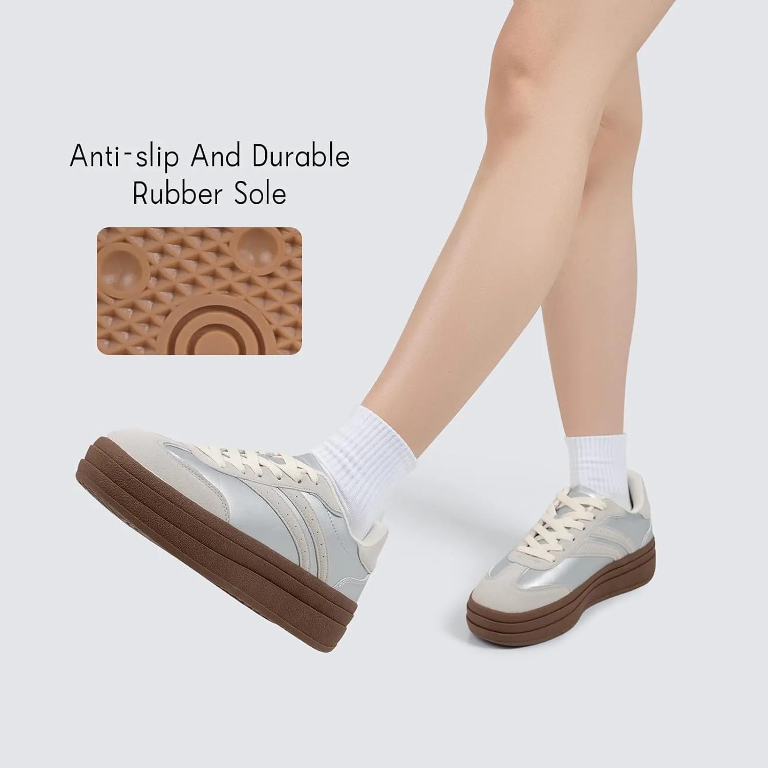 Platform Fashion Sneakers Women's Low-Top Classic Chunky Casual Lace-up Walking Shoes for Lady
