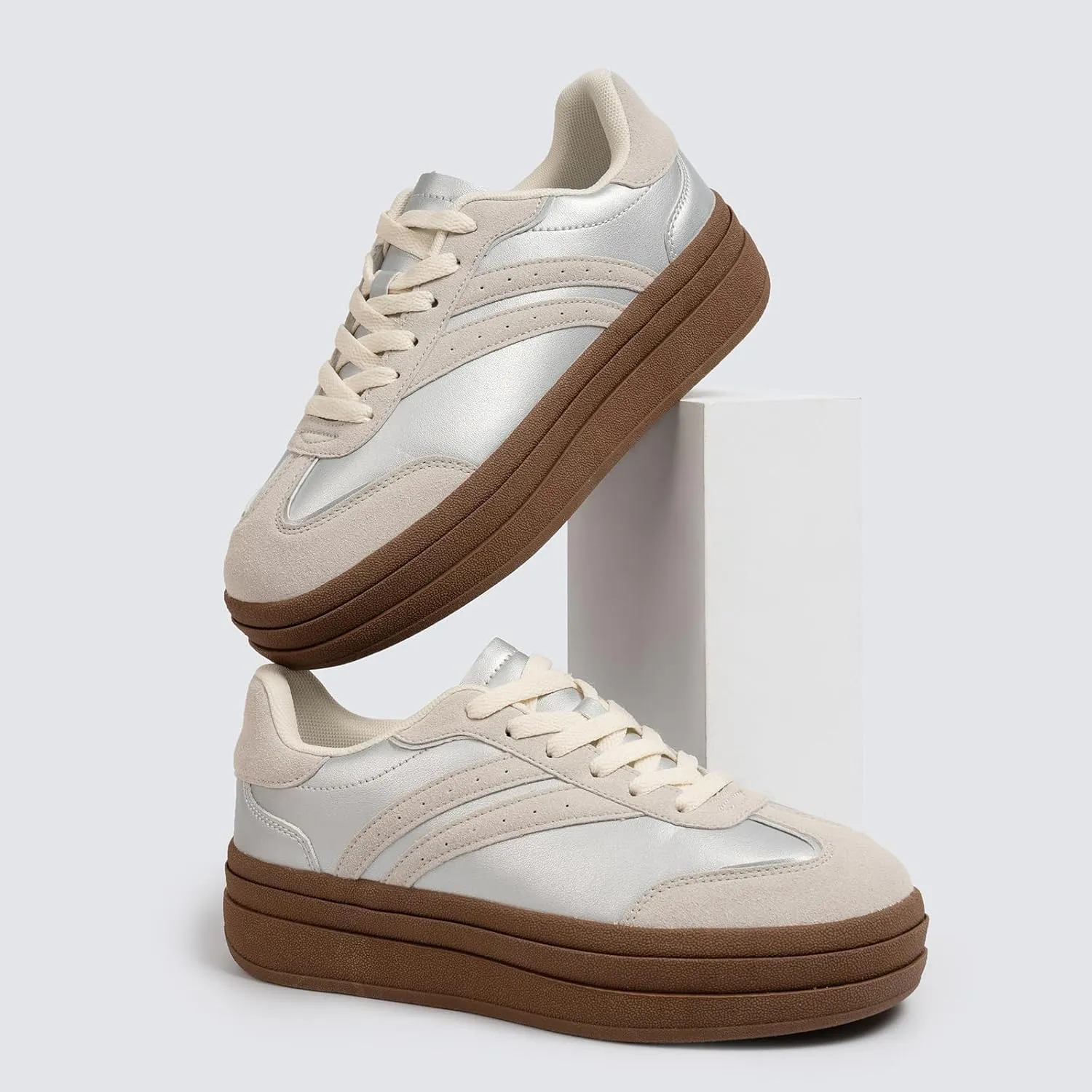 Platform Fashion Sneakers Women's Low-Top Classic Chunky Casual Lace-up Walking Shoes for Lady