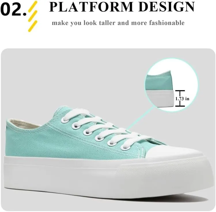 Platform Sneakers for Women Men Low Top Canvas Shoes for Women Classic Lace Up Canvas Platform Shoes Casual Tennis Walking Sneakers
