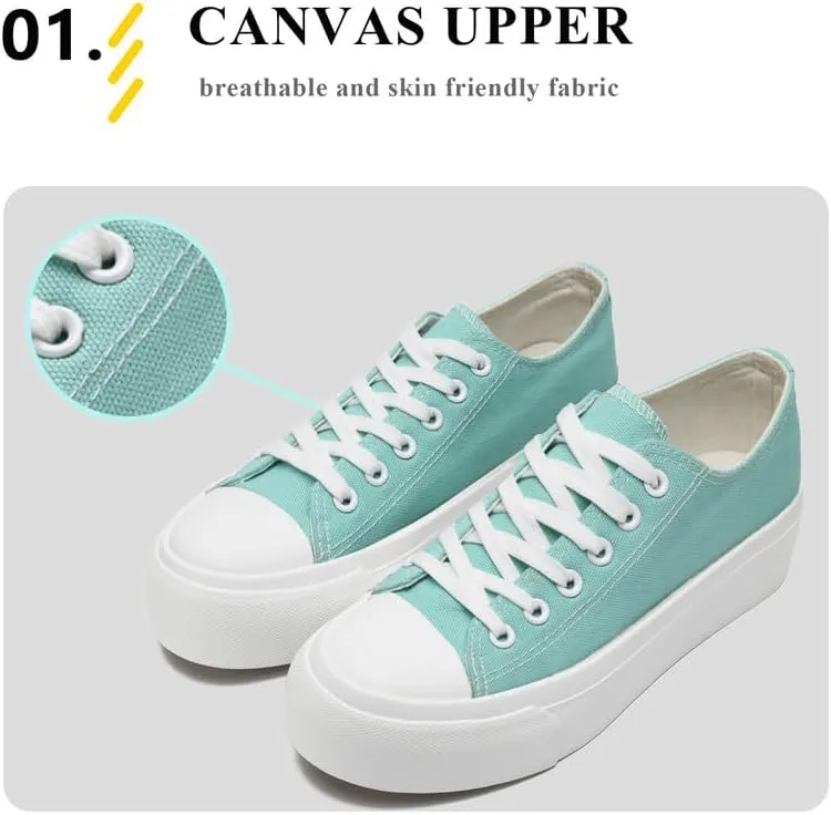 Platform Sneakers for Women Men Low Top Canvas Shoes for Women Classic Lace Up Canvas Platform Shoes Casual Tennis Walking Sneakers