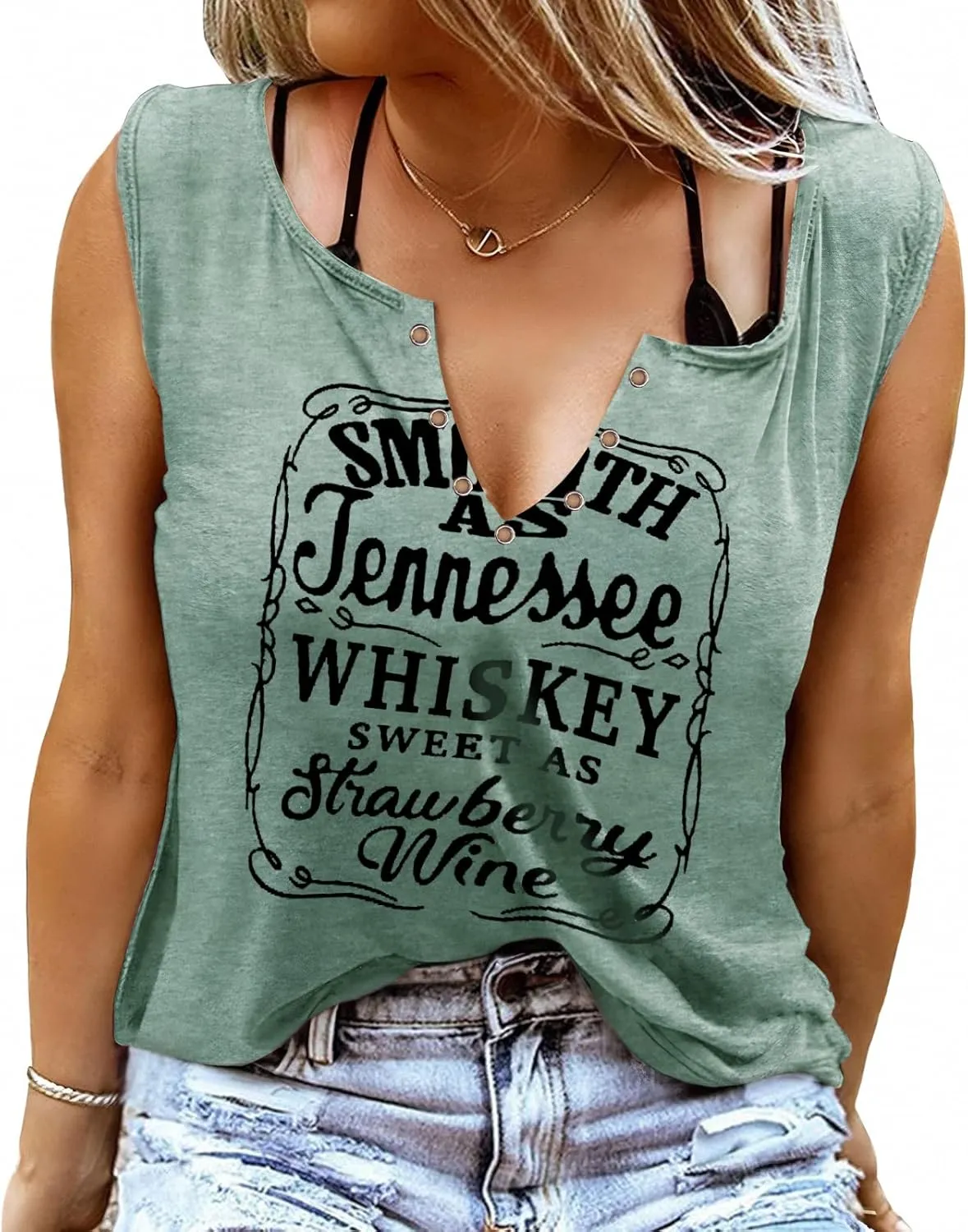 Plus Size Smooth As Tennessee Whiskey Shirt Women Ring Hole Sleeveless Sexy V-Neck Country Music Tank Top Tshirt