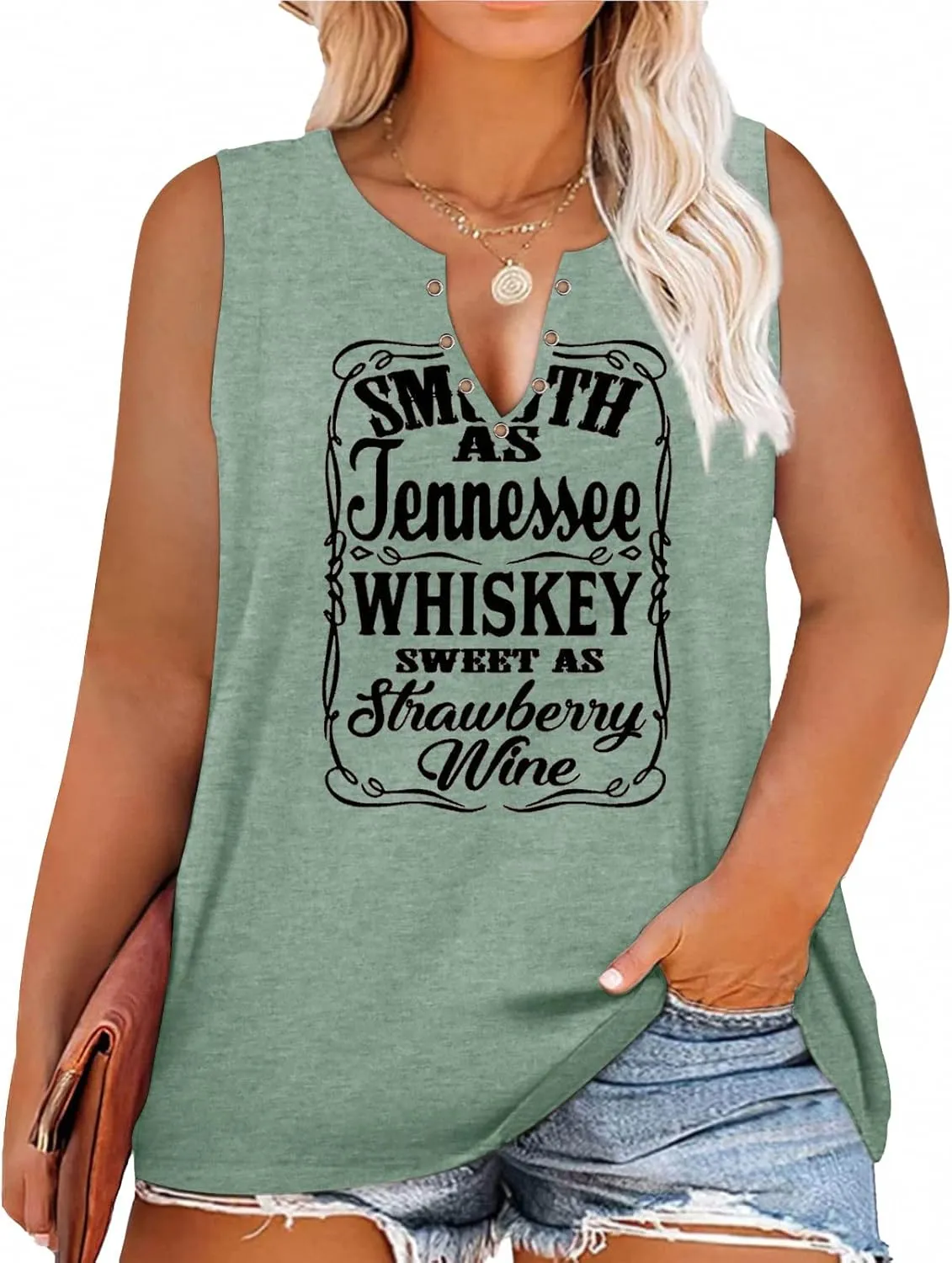 Plus Size Smooth As Tennessee Whiskey Shirt Women Ring Hole Sleeveless Sexy V-Neck Country Music Tank Top Tshirt
