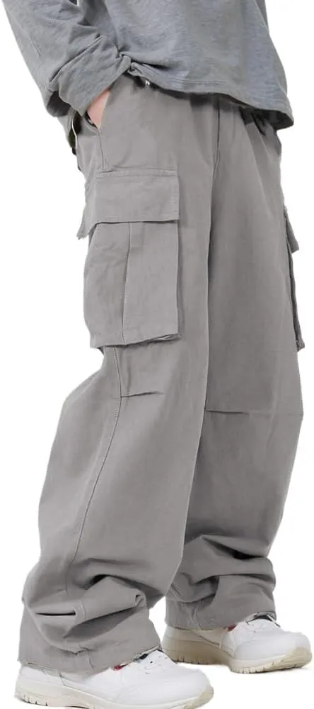 Pooyikoi Men Cargo Pants Elastic Waist Baggy Sweatpants for Men Casual Jogging Y2k Pants Drawstring Trousers Streetwear